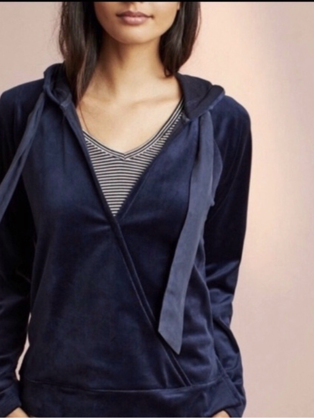 Saturday Sunday Velvet Navy Hooded Wrap Pullover Anthropologie NWOT